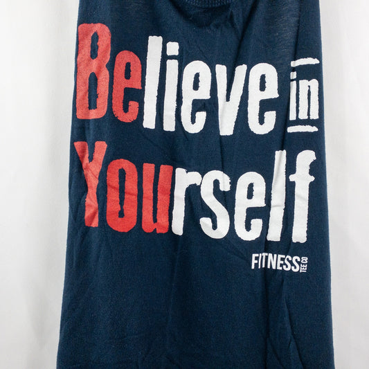 Fitness Tee Co Believe in Yourself Navy Blue Workout Tank Shirt Womens Small