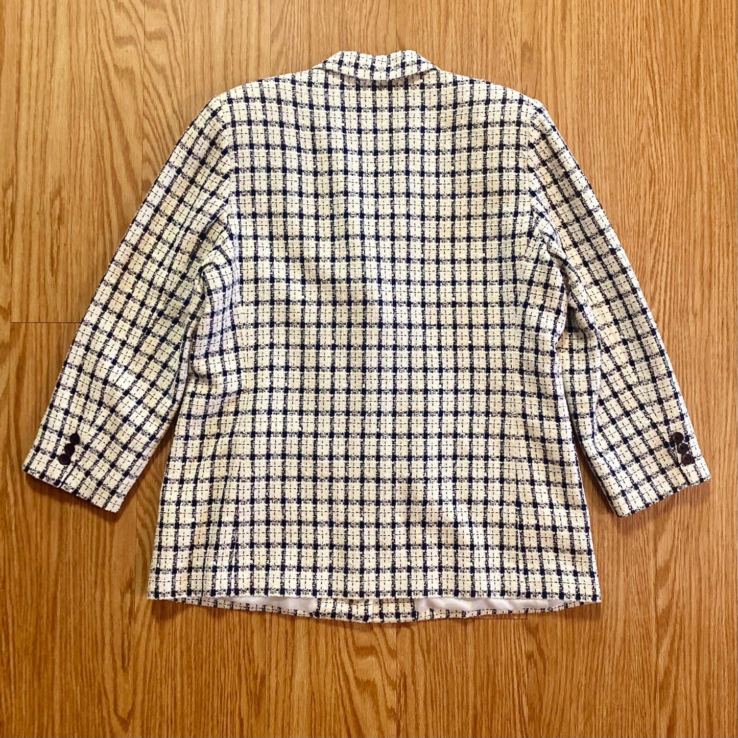 Da-Rue Vintage White Metallic Navy Plaid Blazer Womens Large