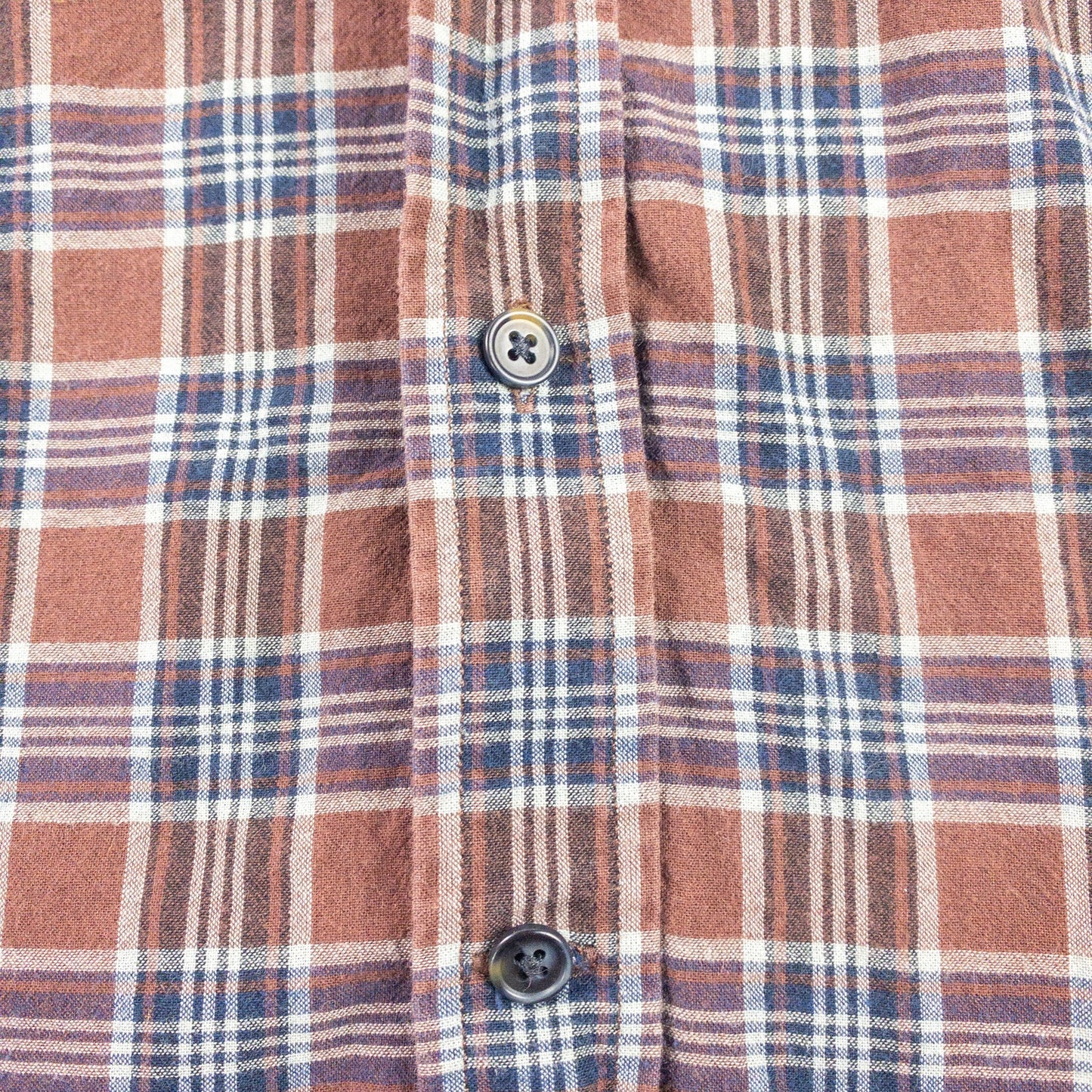 Lands End The Madras Shirt Brown Blue Striped Plaid Mens Large