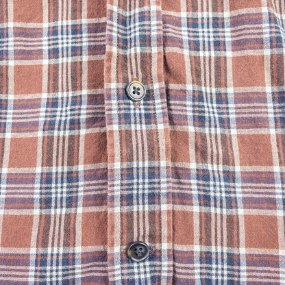 Lands End The Madras Shirt Brown Blue Striped Plaid Mens Large