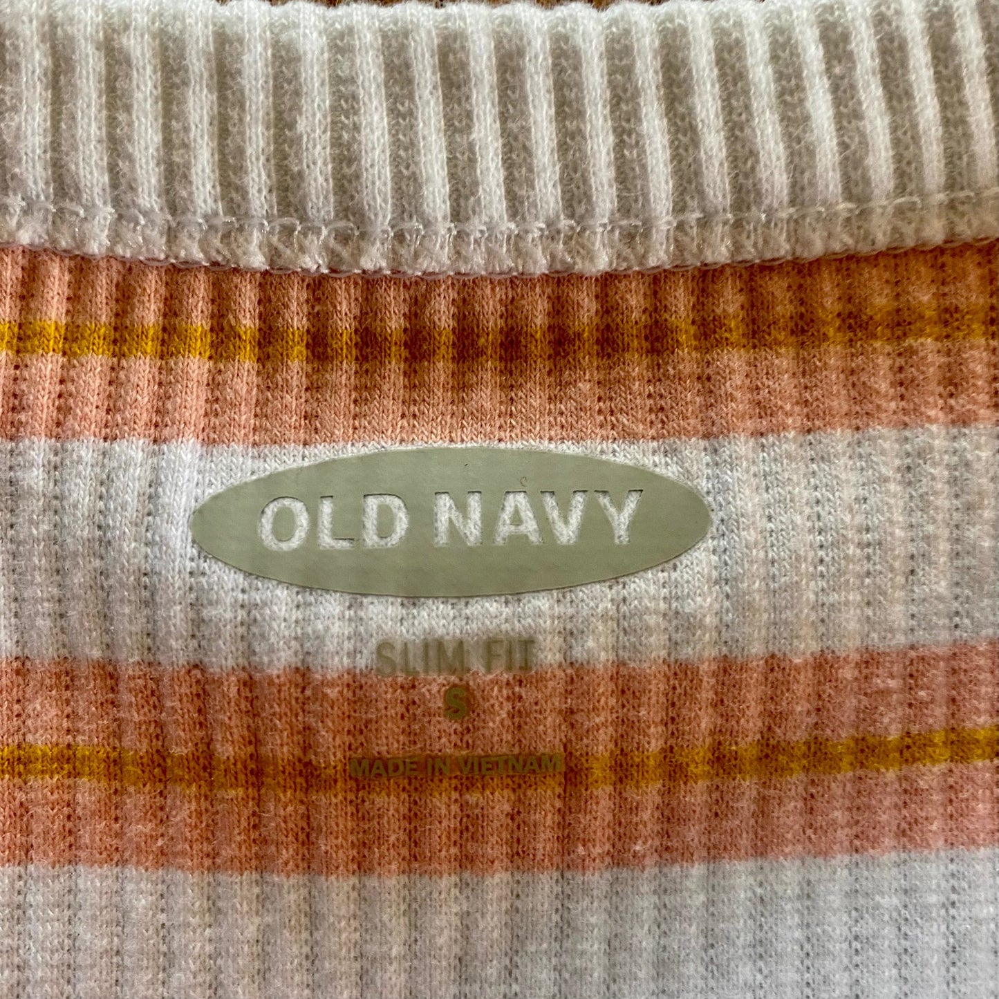 Old Navy Slim Orange Pink Striped Ribbed T-Shirt Womens Small
