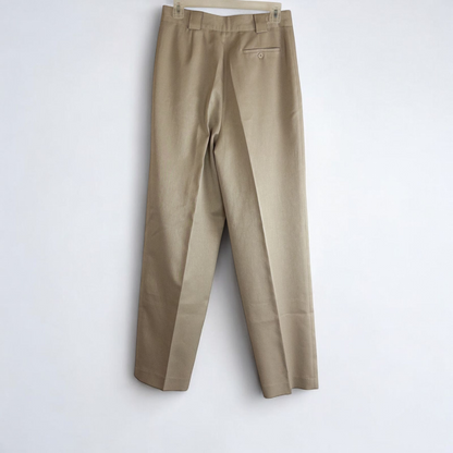 Giorgio Sant Angelo tan vintage pants with front pleats and dual button closure hanging on hanger image 8