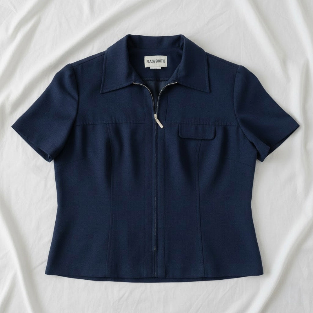 Plaza South Vintage Blue Zip Bomber Shacket Womens 10 Medium