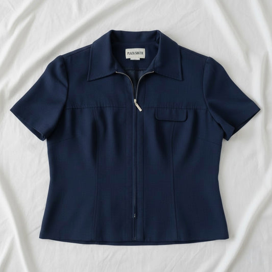 Plaza South Vintage Blue Zip Bomber Shacket Womens 10 Medium