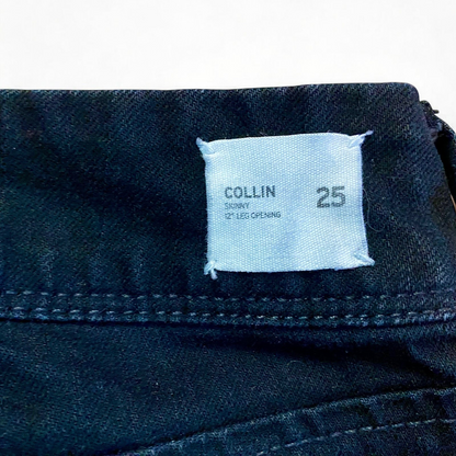 Hudson black Collin Flap skinny jeans laid flat showing front and back details with flap pockets and double button closure image 7
