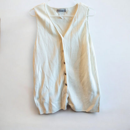 White Worlds Apart vintage cotton vest with button front on hanger