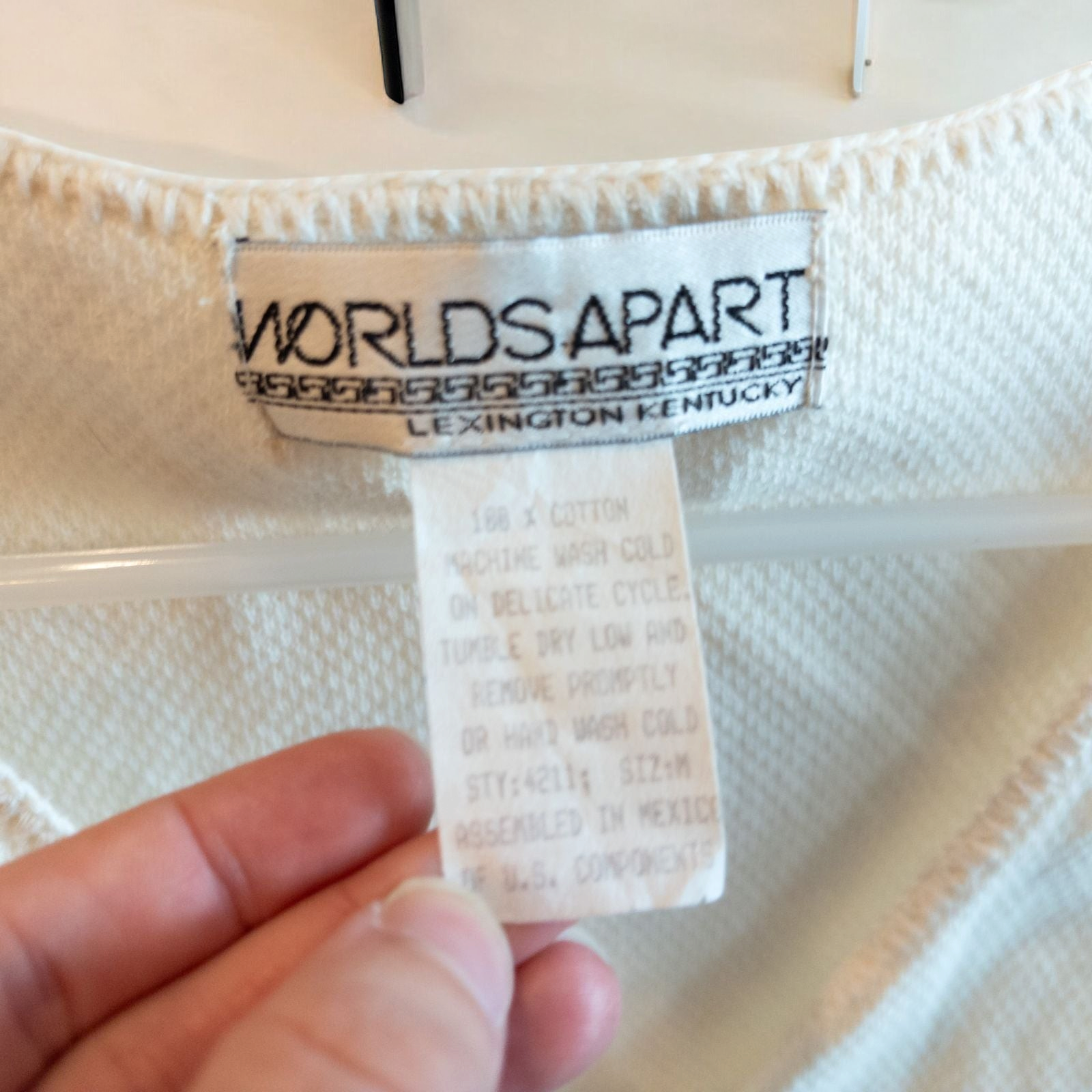 White Worlds Apart vintage cotton vest with button front on hanger image 7