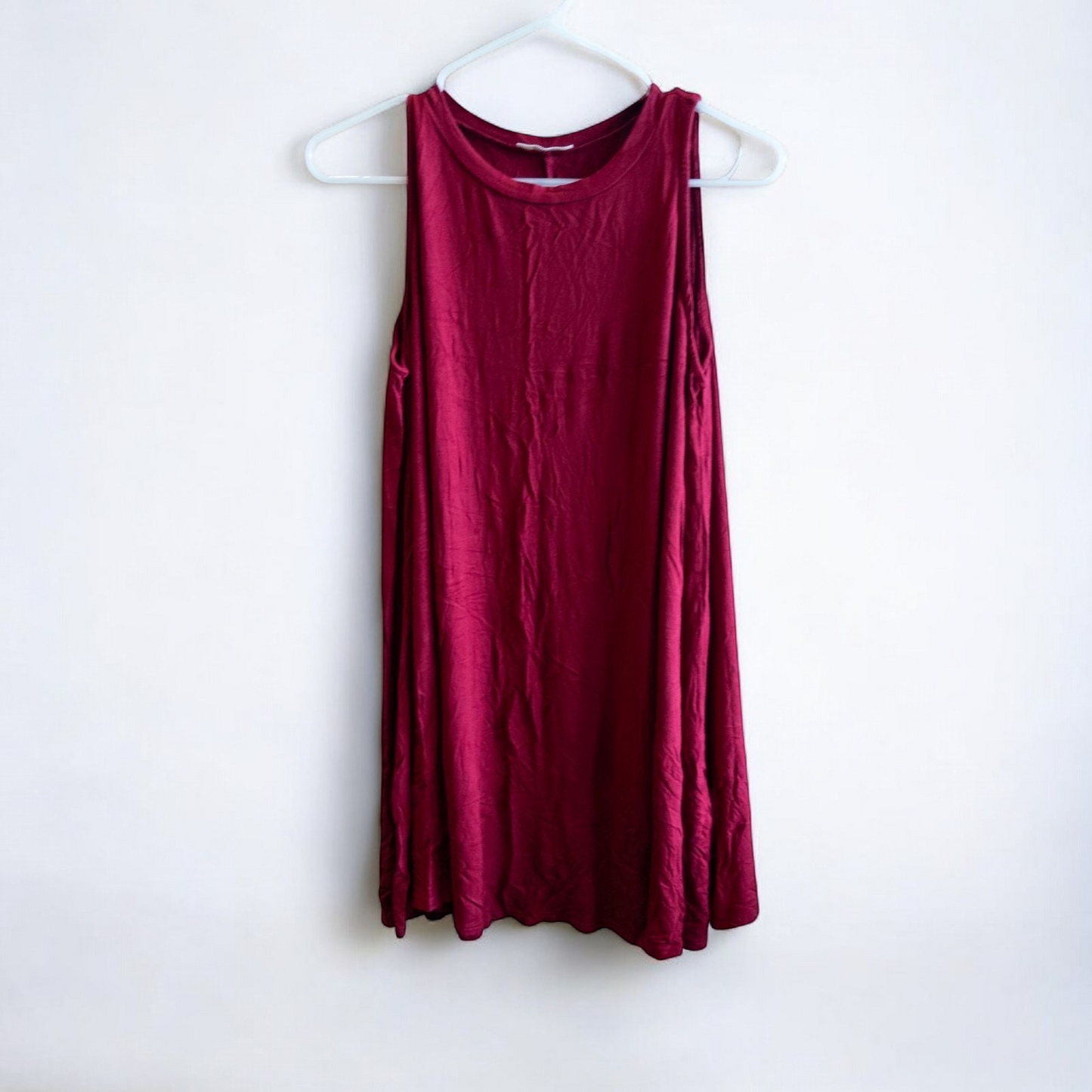 Maitai women's large red sleeveless swing dress hanging on transparent hanger image 2