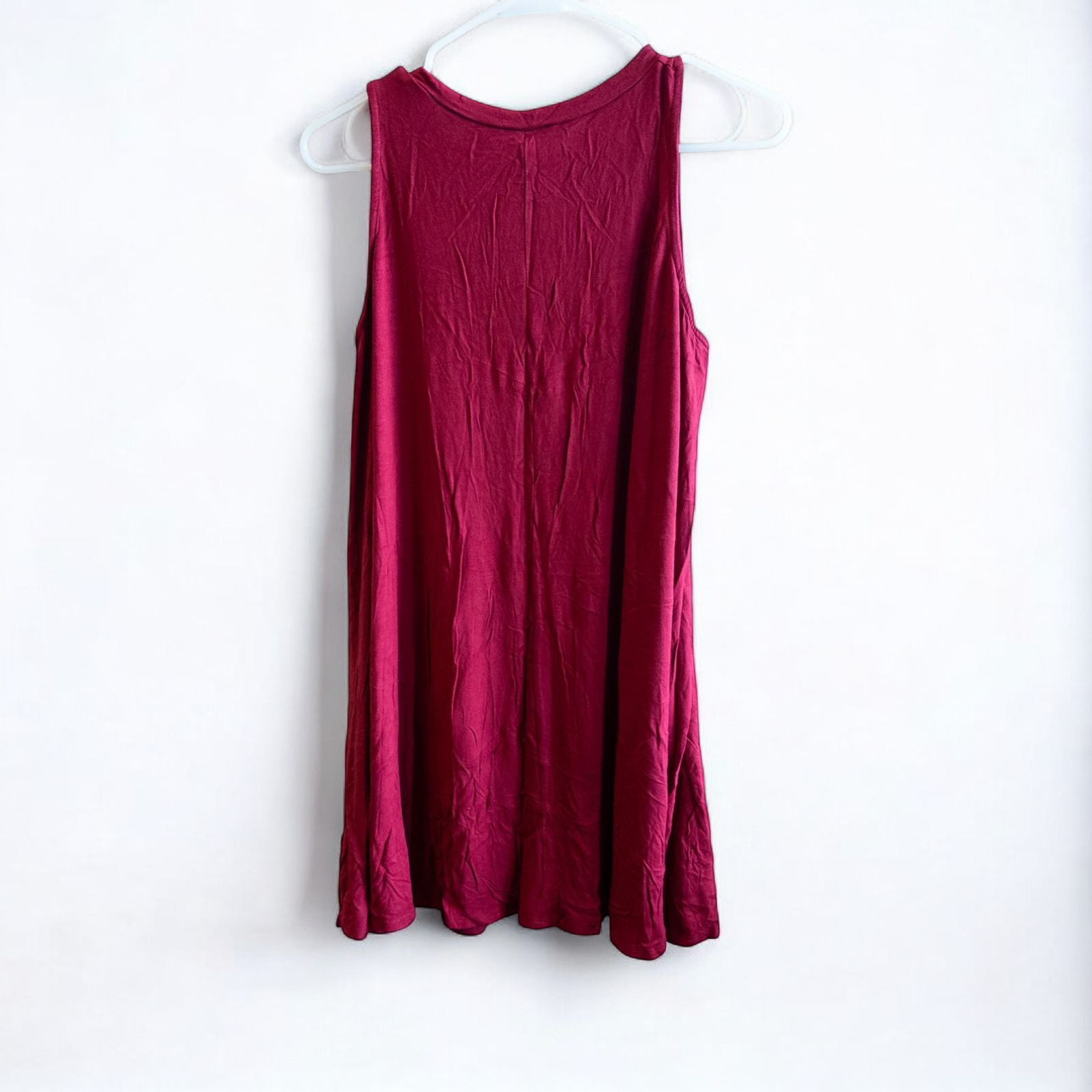 Maitai women's large red sleeveless swing dress hanging on transparent hanger image 4
