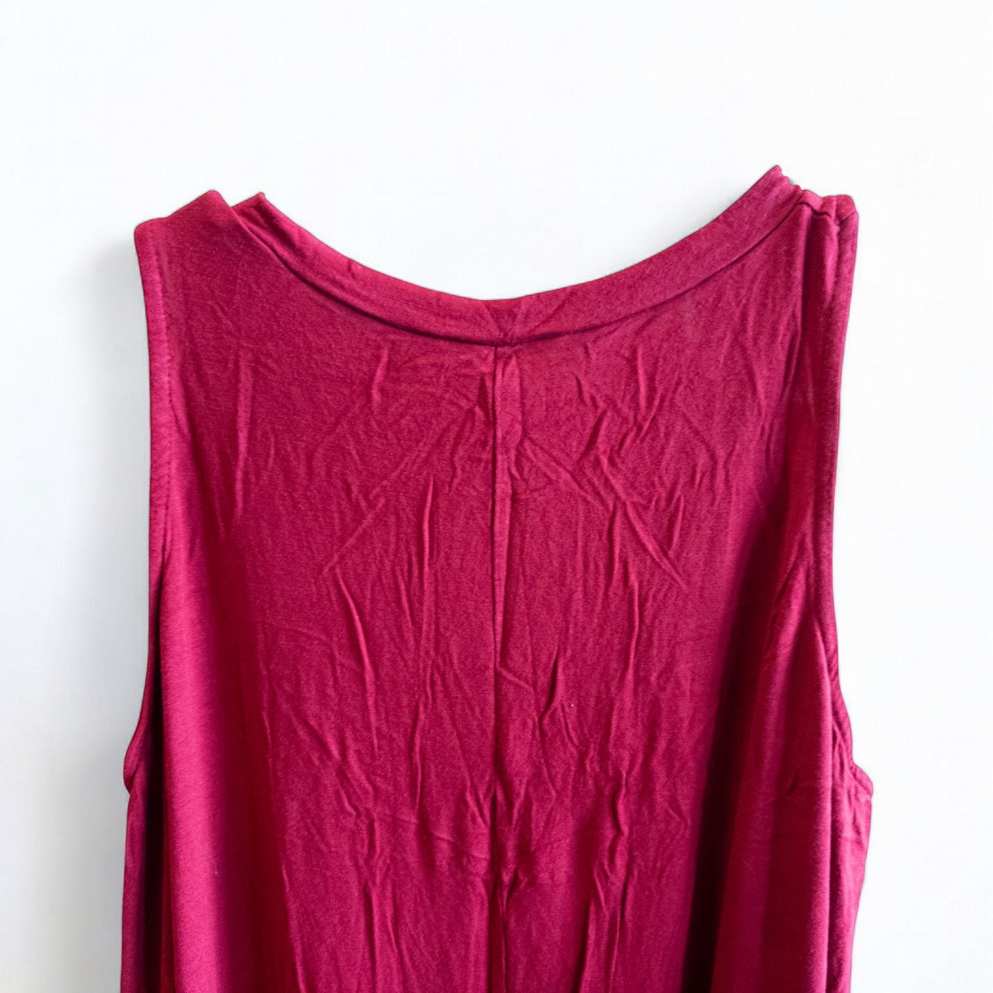 Maitai women's large red sleeveless swing dress hanging on transparent hanger image 5
