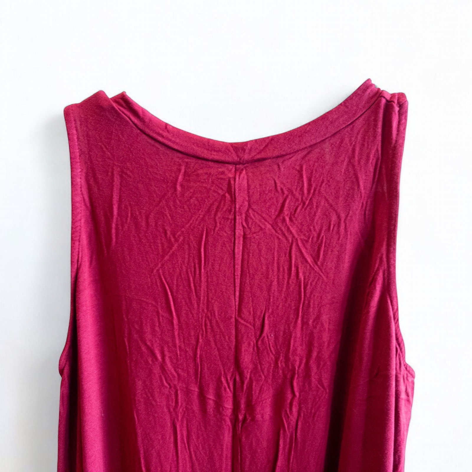 Maitai women's large red sleeveless swing dress hanging on transparent hanger image 5
