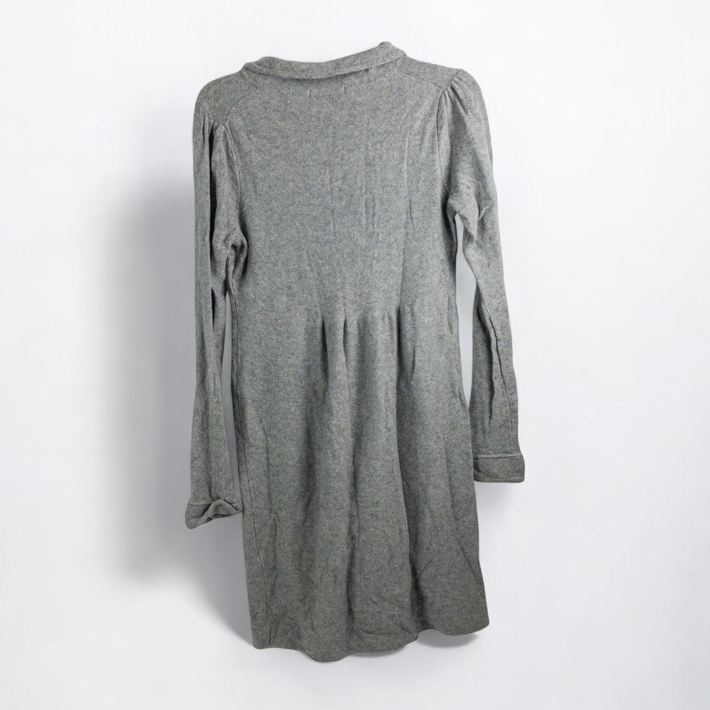 Boden gray cashmere sweater dress womens size 10 front and back views with close-ups of cowl neck and cuff details image 4