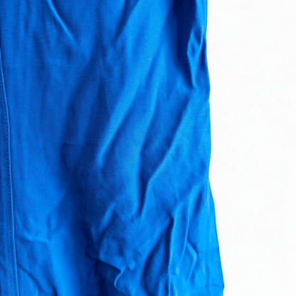 Piccalino vintage blue long sailor dress with white collar and cuff accents, button front, and short sleeves laid flat. image 9