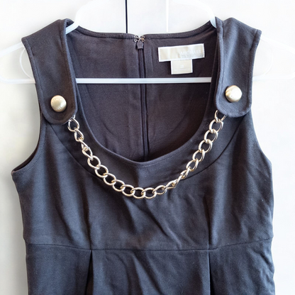 MICHAEL Michael Kors brown sleeveless dress with gold chain detail and back zipper closure on hanger image 2