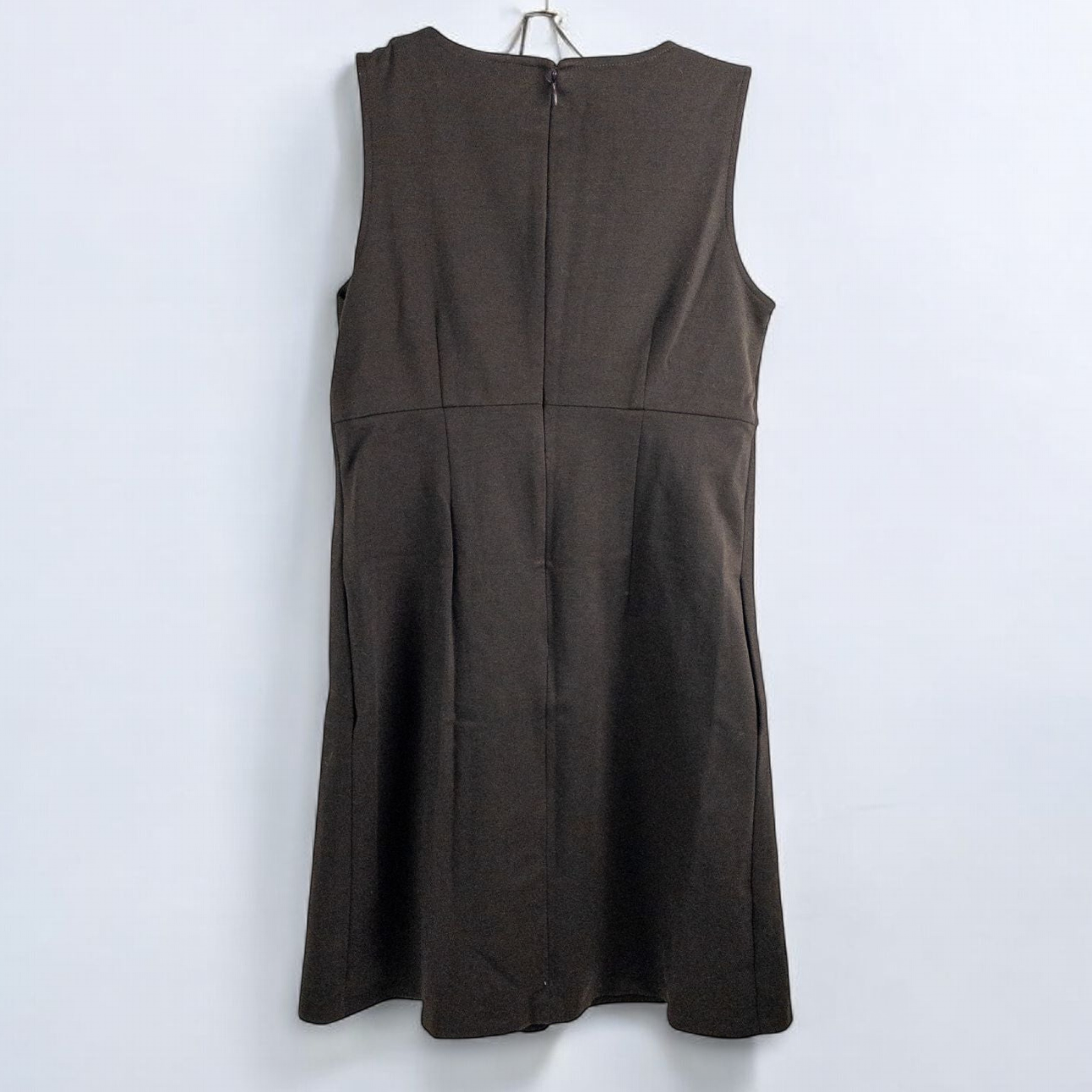 MICHAEL Michael Kors brown sleeveless dress with gold chain detail and back zipper closure on hanger image 4