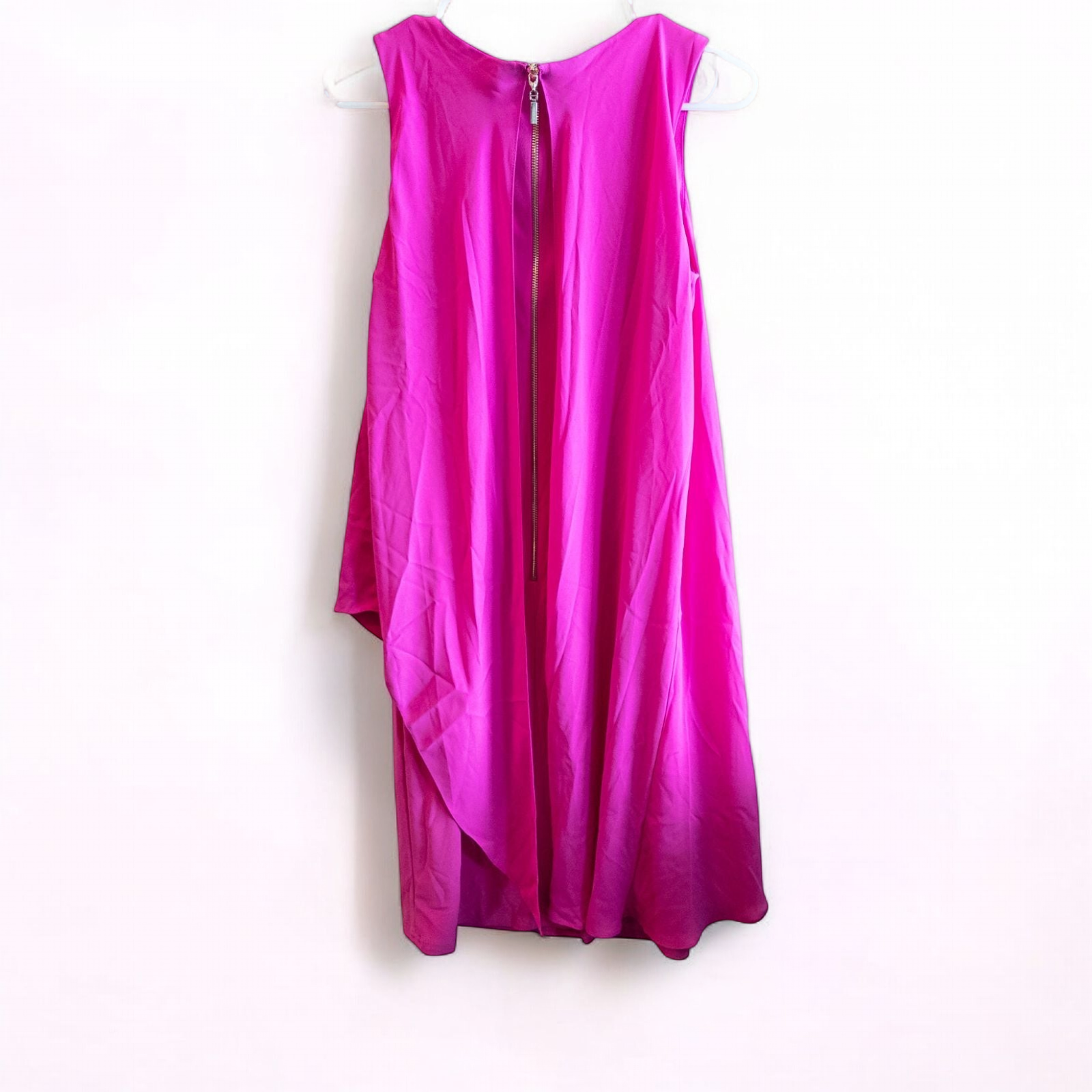 Joseph Ribkoff pink sleeveless dress with asymmetrical layered detail and back zipper on hanger image 5