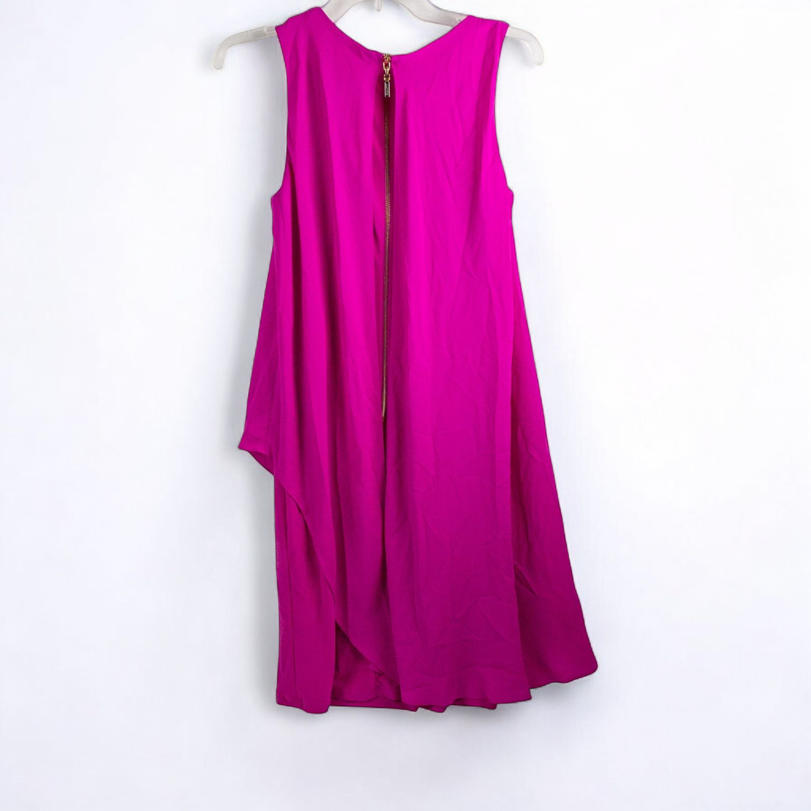 Joseph Ribkoff pink sleeveless dress with asymmetrical layered detail and back zipper on hanger image 6