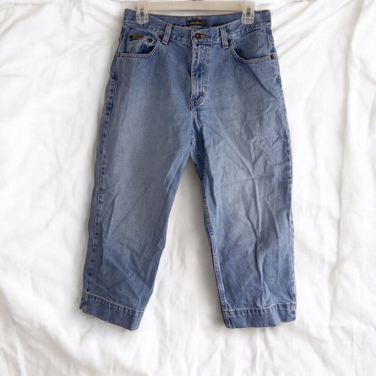 Eddie Bauer vintage blue denim capri pants with cuffed hems and five-pocket styling