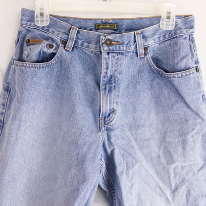 Eddie Bauer vintage blue denim capri pants with cuffed hems and five-pocket styling image 2