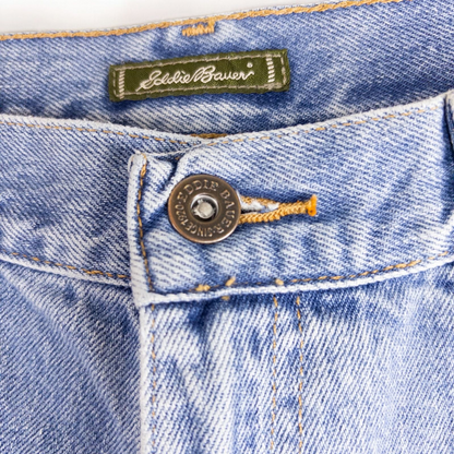 Eddie Bauer vintage blue denim capri pants with cuffed hems and five-pocket styling image 4
