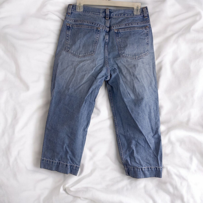 Eddie Bauer vintage blue denim capri pants with cuffed hems and five-pocket styling image 6