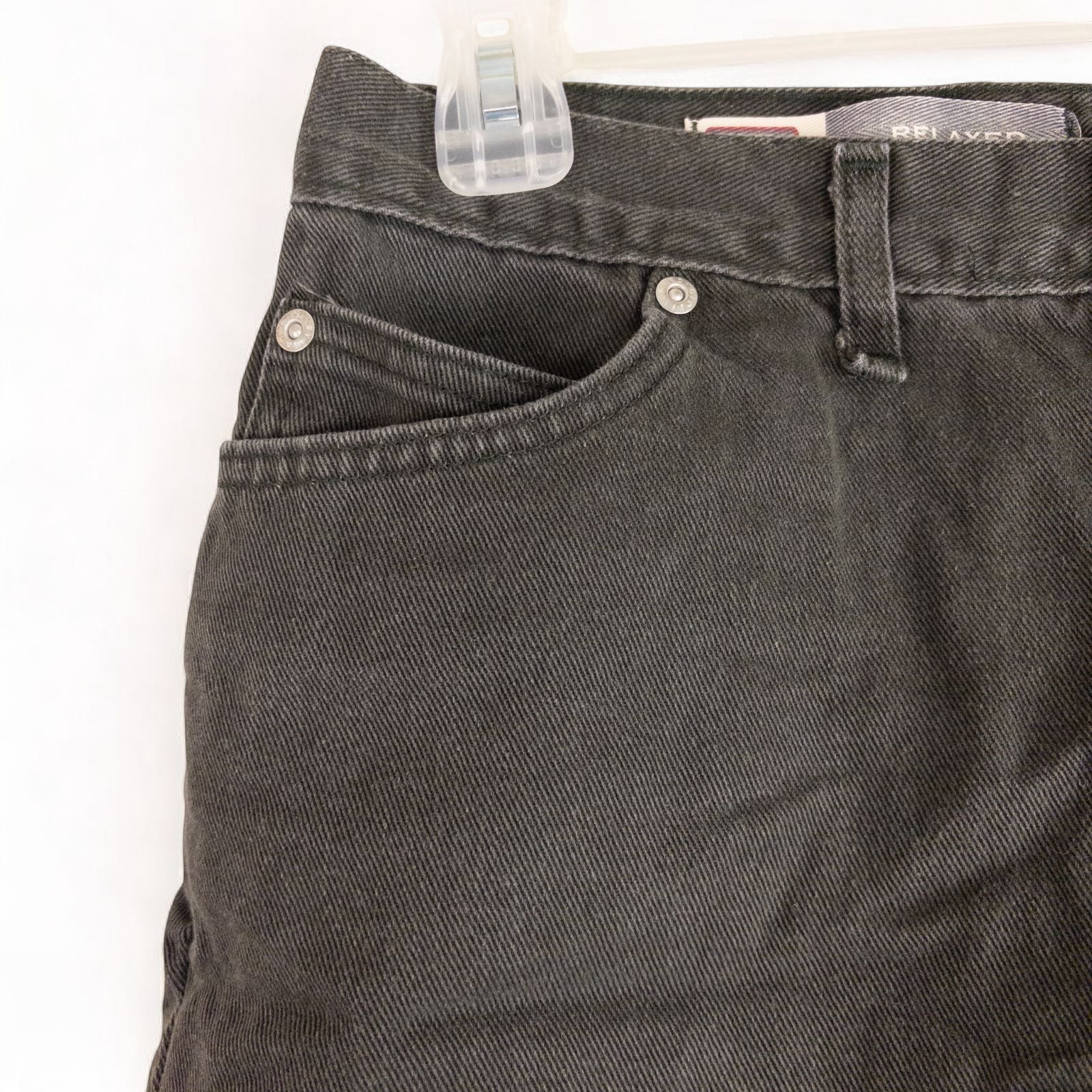 Faded Glory vintage black denim relaxed fit jean shorts womens size 12 front and back view on hanger image 2