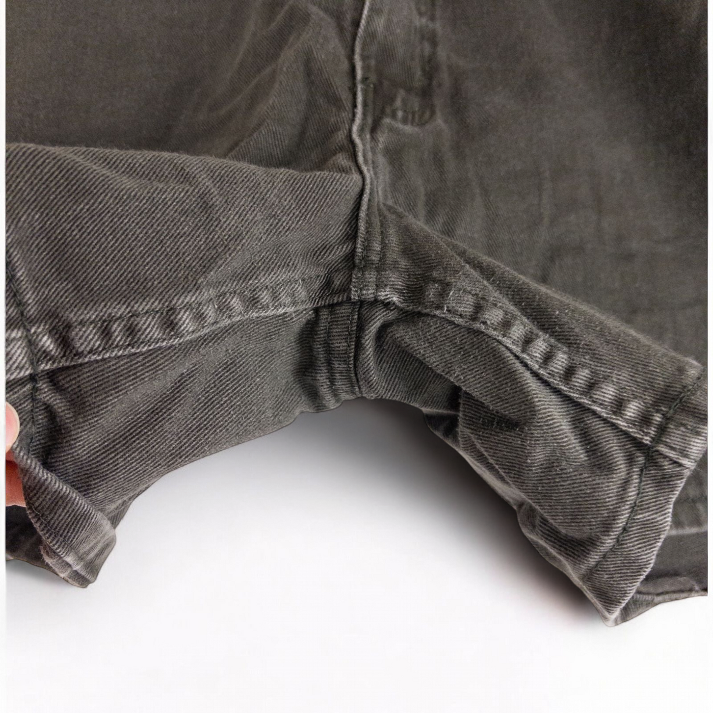 Faded Glory vintage black denim relaxed fit jean shorts womens size 12 front and back view on hanger image 5