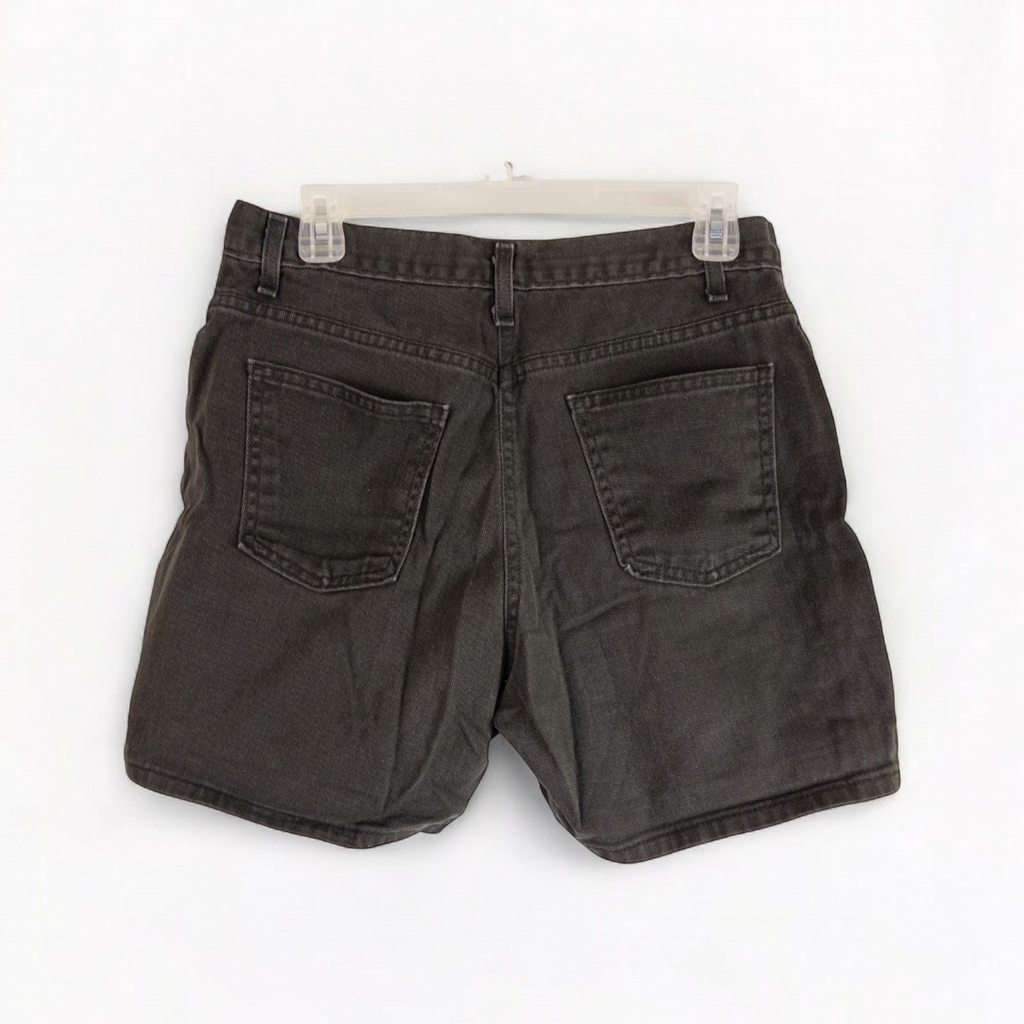 Faded Glory vintage black denim relaxed fit jean shorts womens size 12 front and back view on hanger image 6