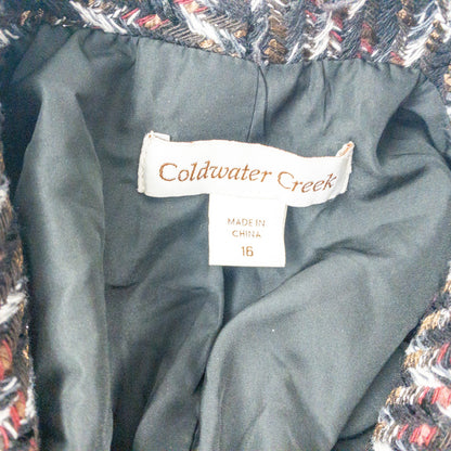 Coldwater Creek Black Metallic Silver Tweed Jacket Coat Womens 16 XLarge