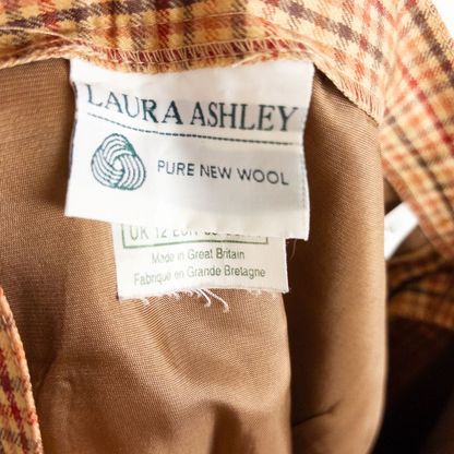 Laura Ashley orange red plaid pleated skirt with side zipper and subtle pockets, front and back views. image 10