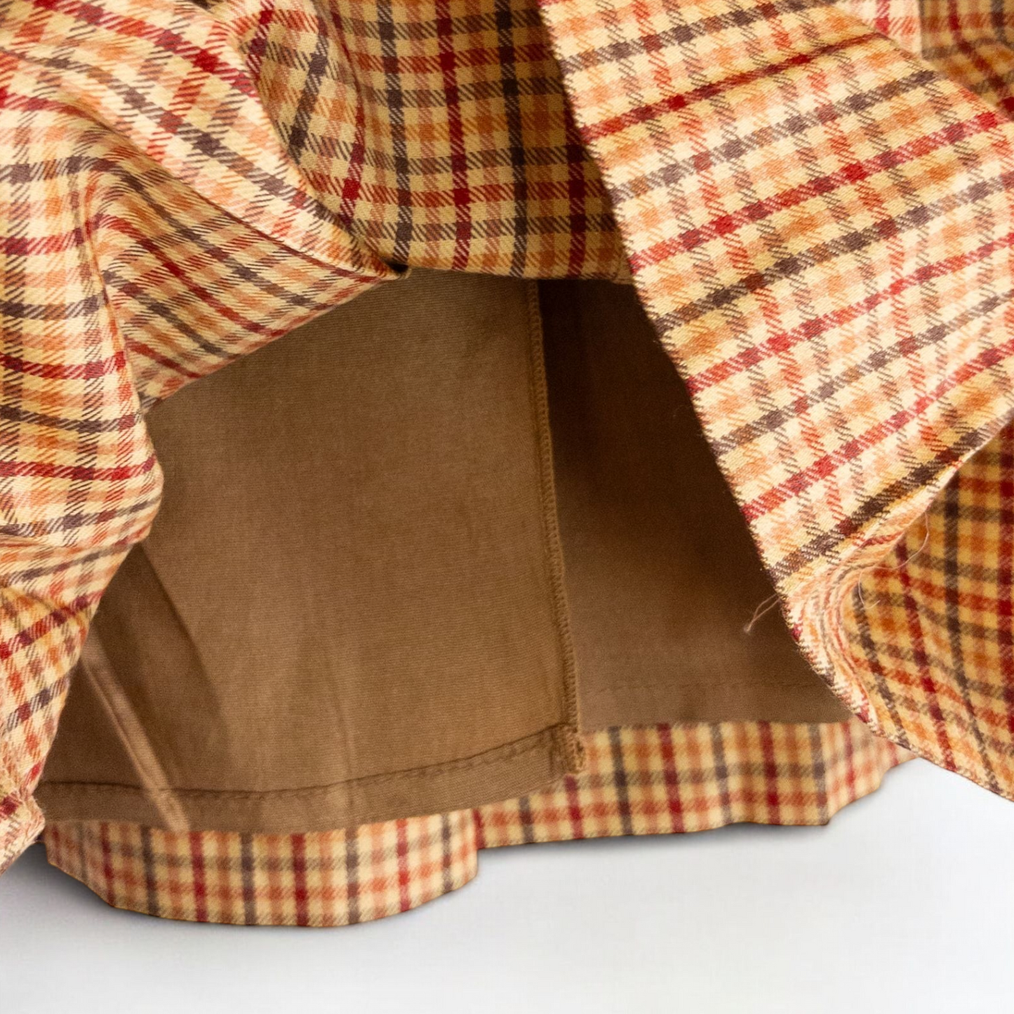 Laura Ashley orange red plaid pleated skirt with side zipper and subtle pockets, front and back views. image 7