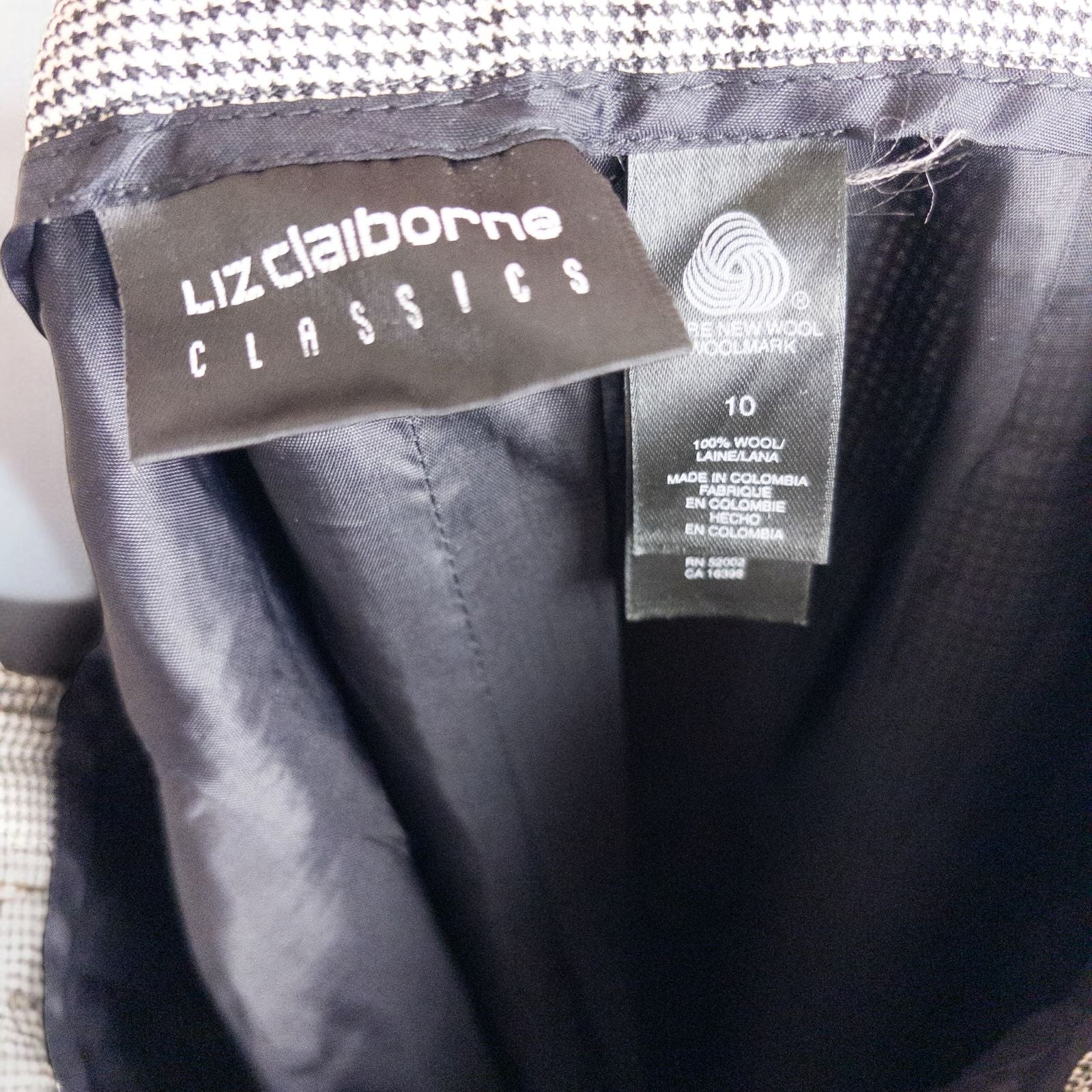 Liz Claiborne vintage black and white houndstooth pants with front zipper and button closure, pleated front, and side pockets image 12