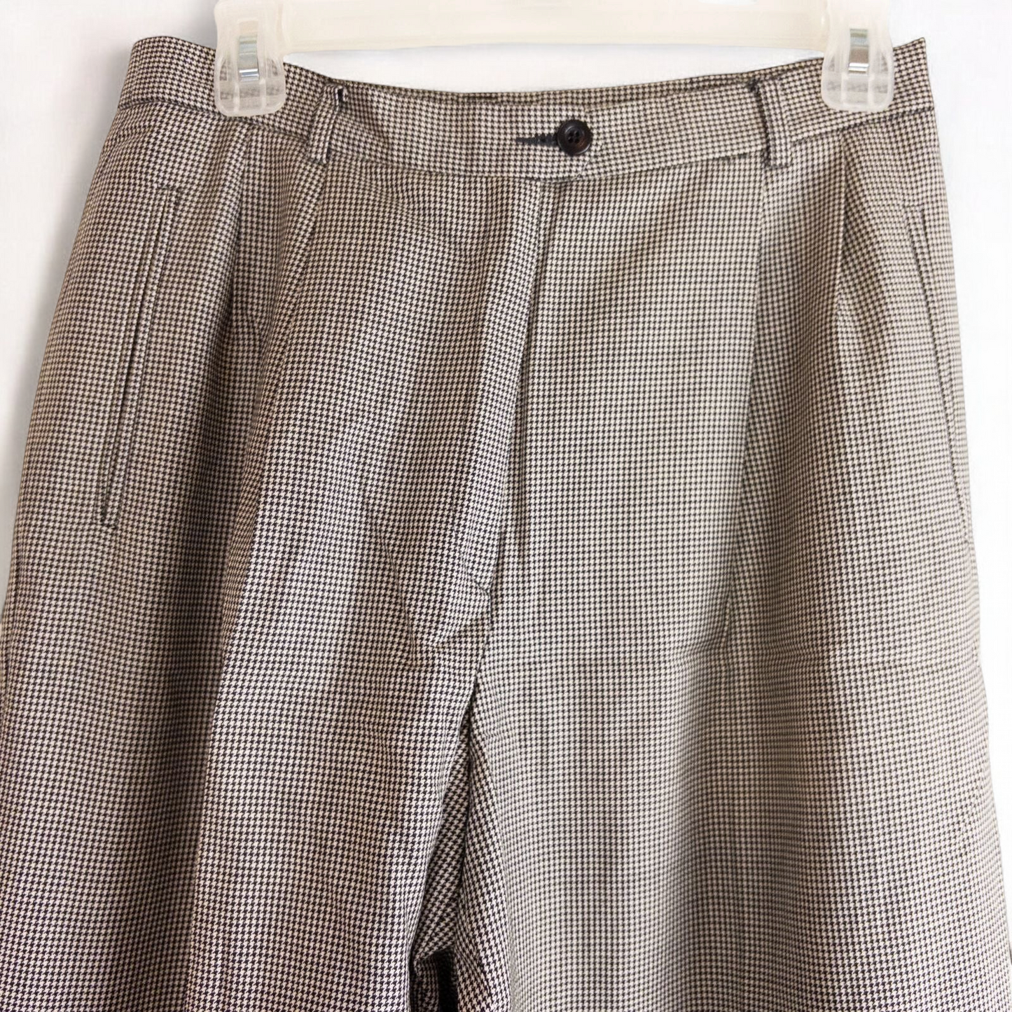 Liz Claiborne vintage black and white houndstooth pants with front zipper and button closure, pleated front, and side pockets image 2