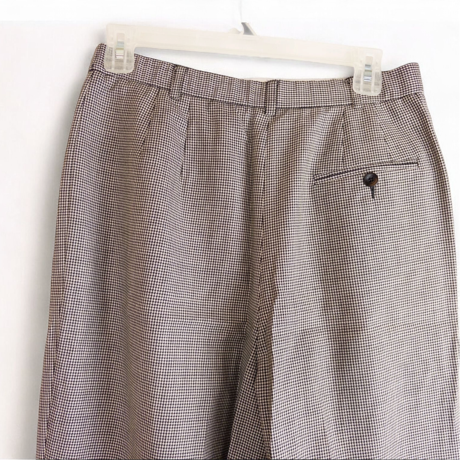 Liz Claiborne vintage black and white houndstooth pants with front zipper and button closure, pleated front, and side pockets image 7
