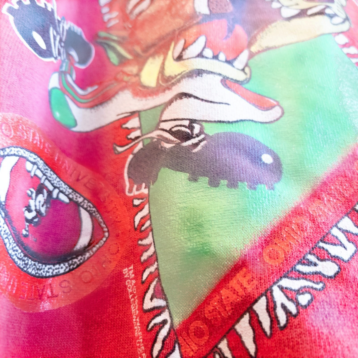 Vintage red Hanes sweatshirt with Looney Tunes Taz football graphic and Ohio State Buckeyes branding front view image 3