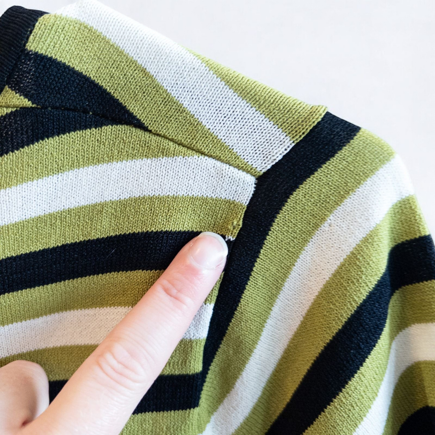 Massini vintage striped green black knit shirt for women with half-zip front and short sleeves image 11