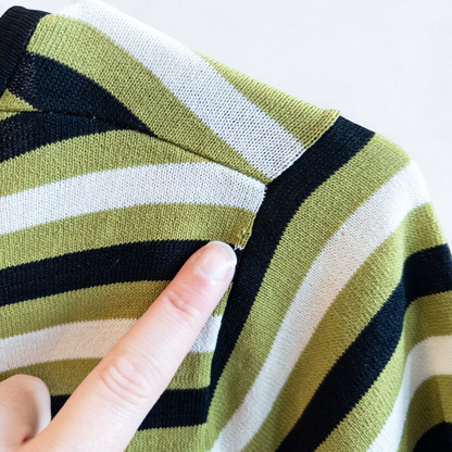 Massini vintage striped green black knit shirt for women with half-zip front and short sleeves image 11