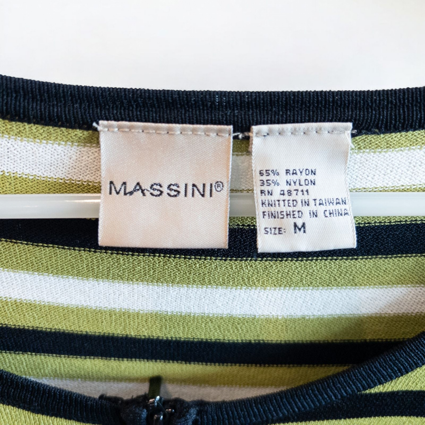 Massini vintage striped green black knit shirt for women with half-zip front and short sleeves image 12