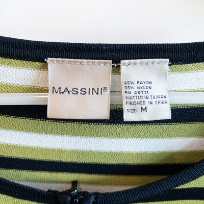 Massini vintage striped green black knit shirt for women with half-zip front and short sleeves image 12