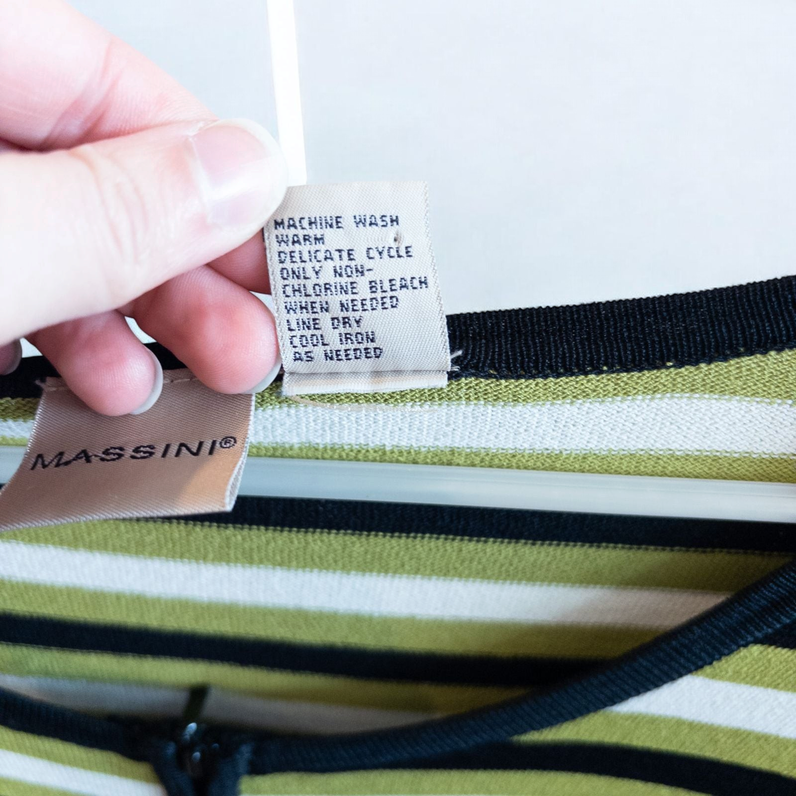 Massini vintage striped green black knit shirt for women with half-zip front and short sleeves image 13
