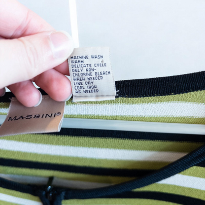 Massini vintage striped green black knit shirt for women with half-zip front and short sleeves image 13