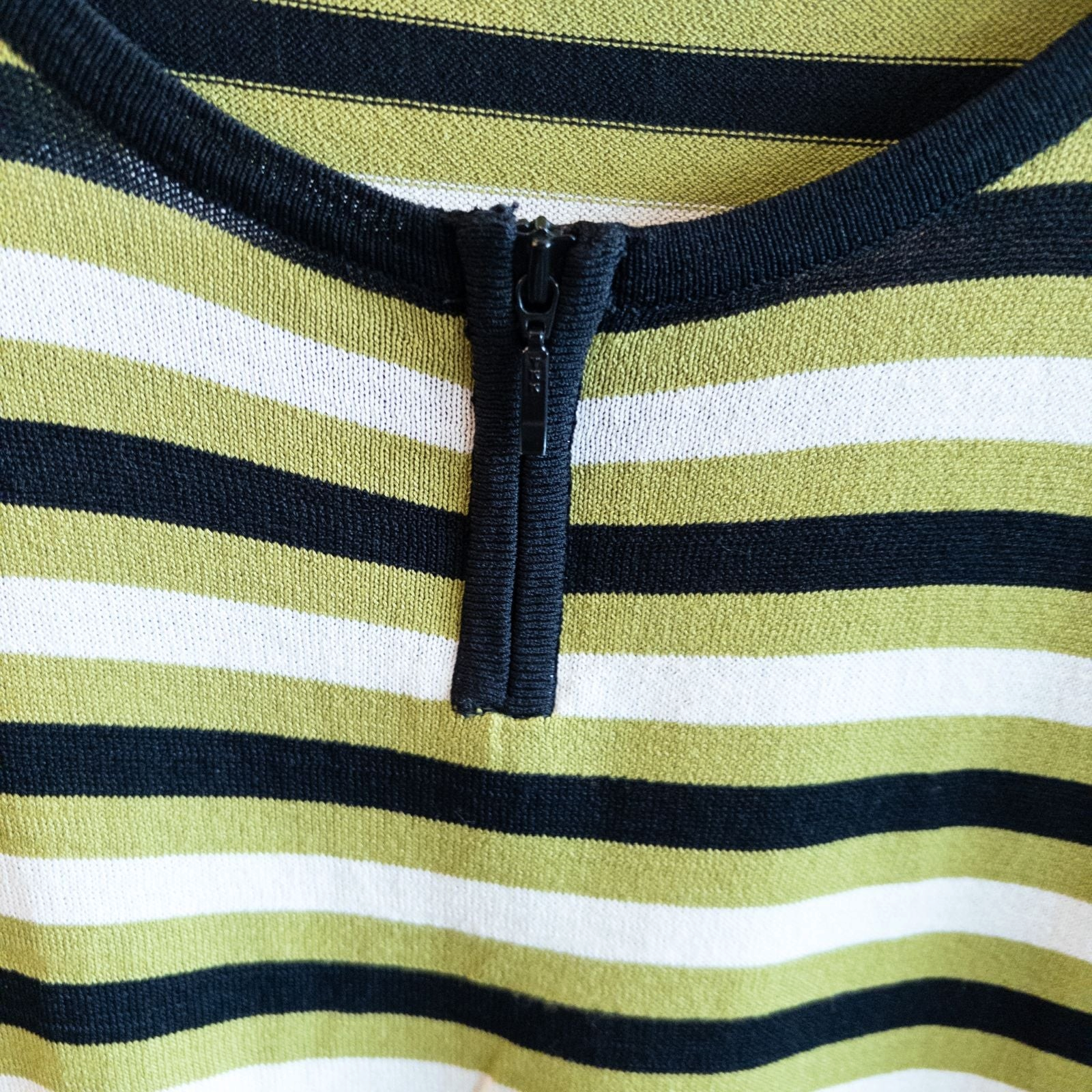 Massini vintage striped green black knit shirt for women with half-zip front and short sleeves image 3