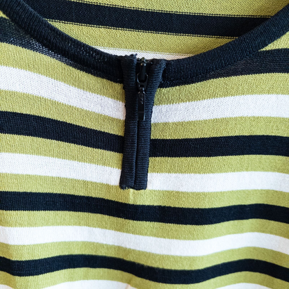 Massini vintage striped green black knit shirt for women with half-zip front and short sleeves image 3
