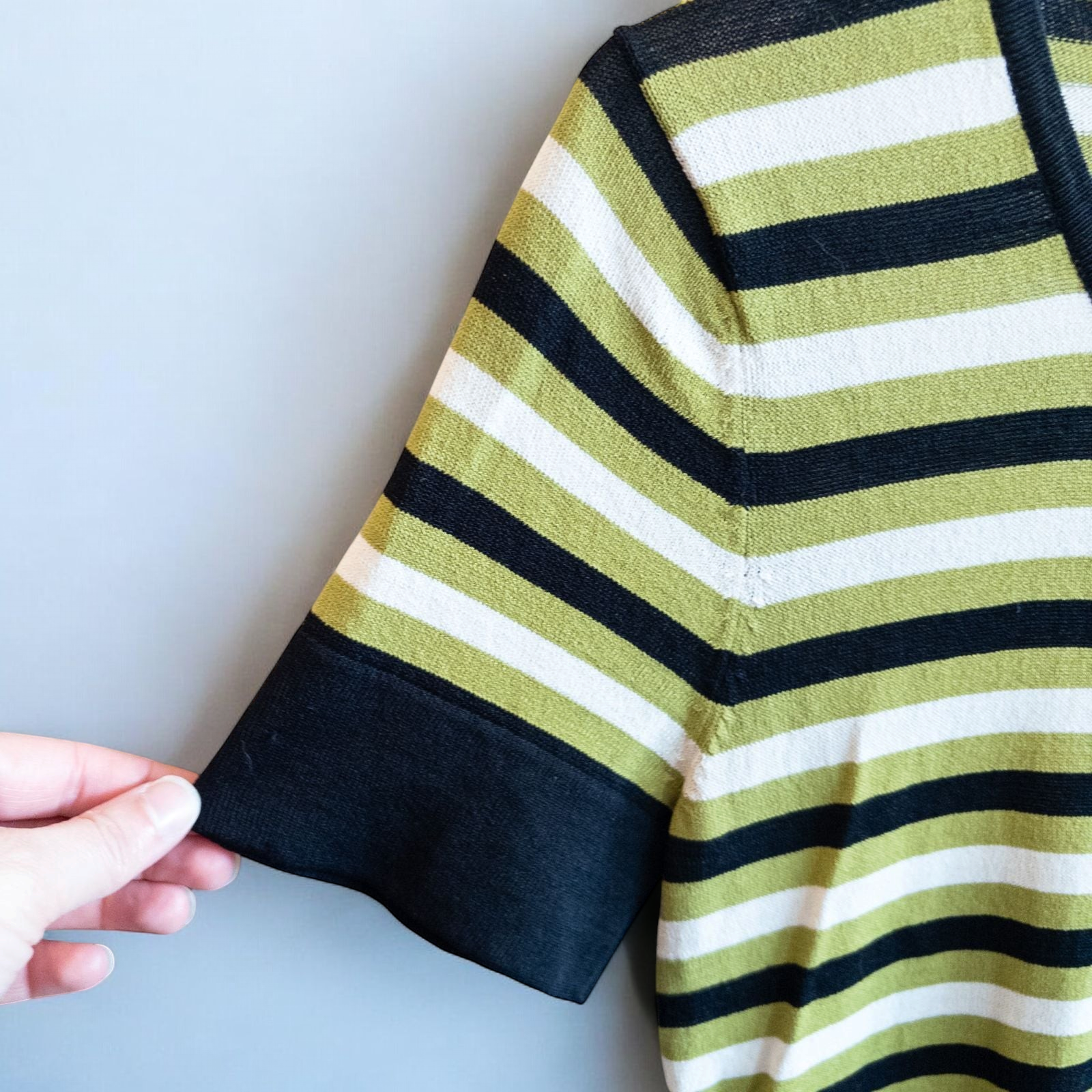 Massini vintage striped green black knit shirt for women with half-zip front and short sleeves image 5