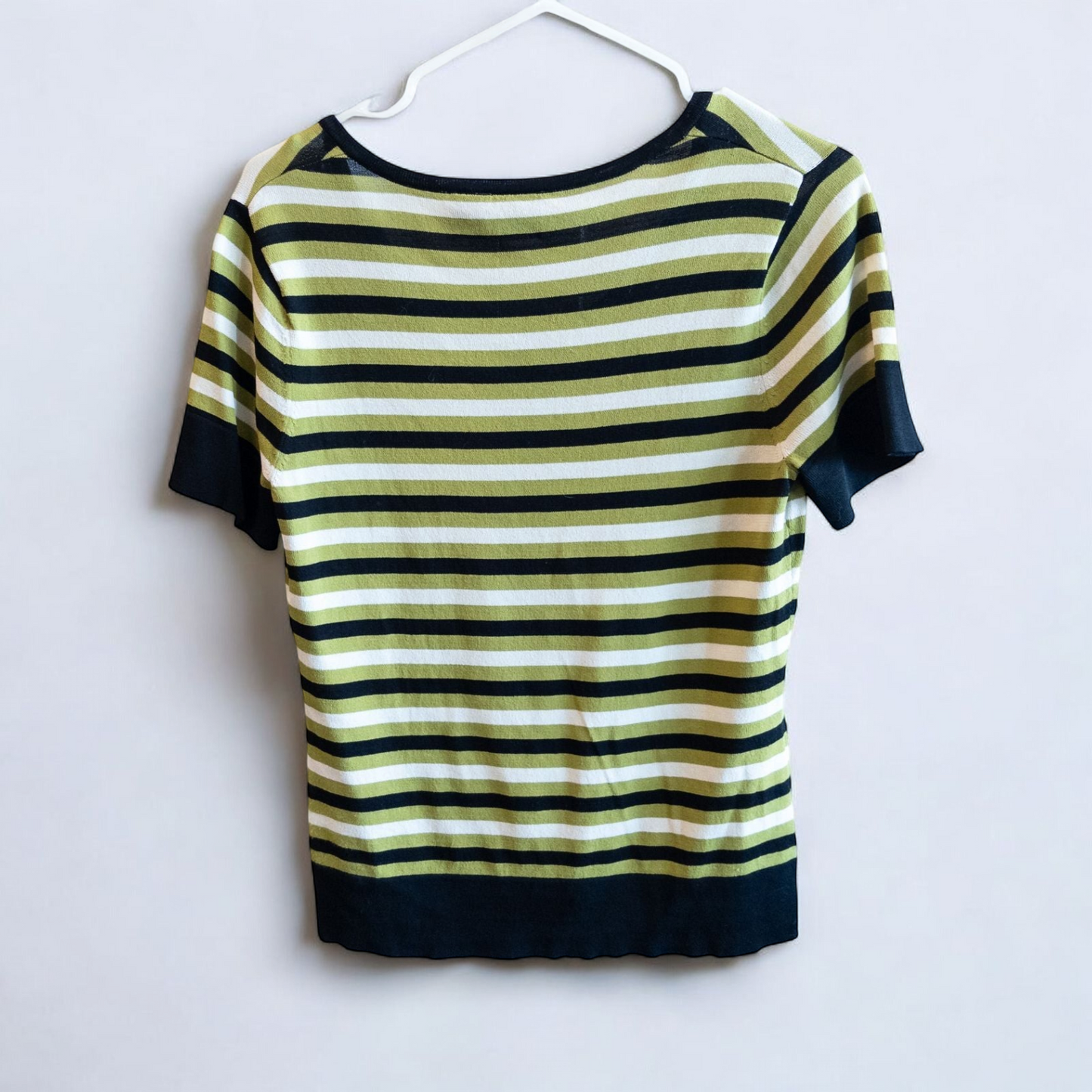Massini vintage striped green black knit shirt for women with half-zip front and short sleeves image 8