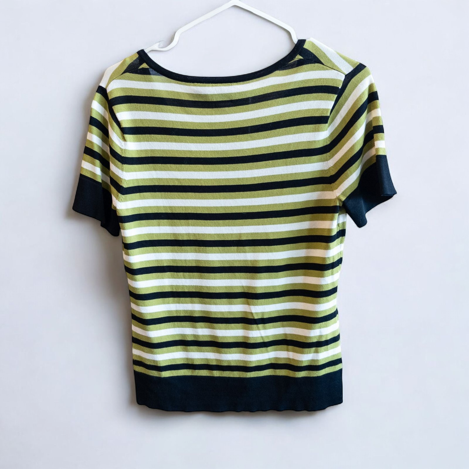 Massini vintage striped green black knit shirt for women with half-zip front and short sleeves image 8