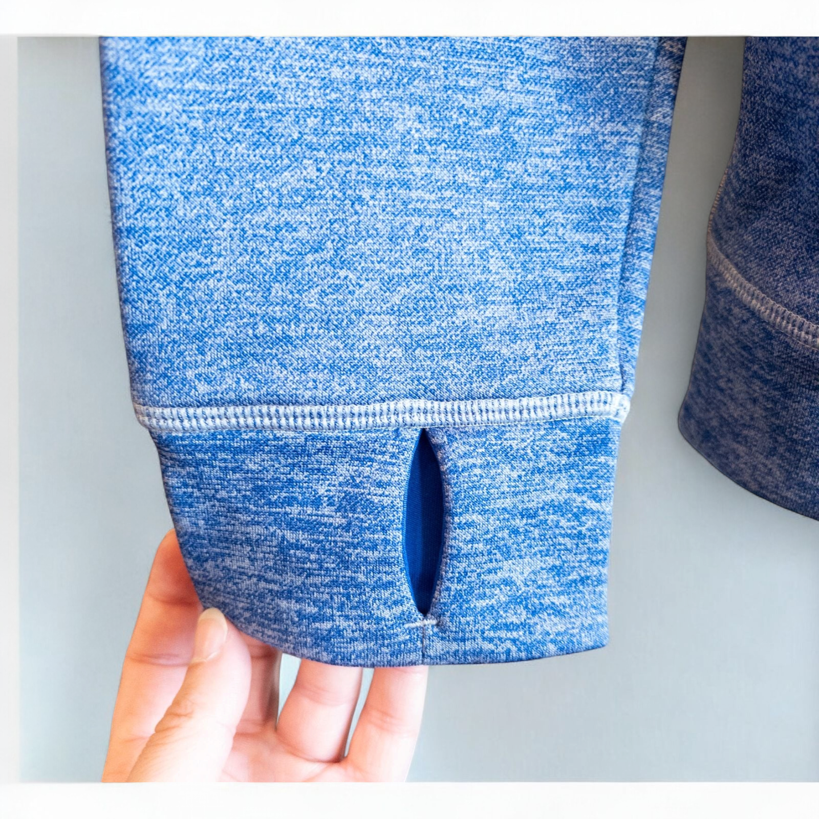 Adidas Climawarm blue heathered fleece pullover hoodie with kangaroo pocket and thumbhole cuffs shown front and back image 3