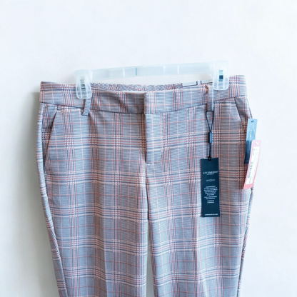 Liverpool Kelsey Lava Flow orange plaid straight leg trousers with tags hanging on white cabinet image 2