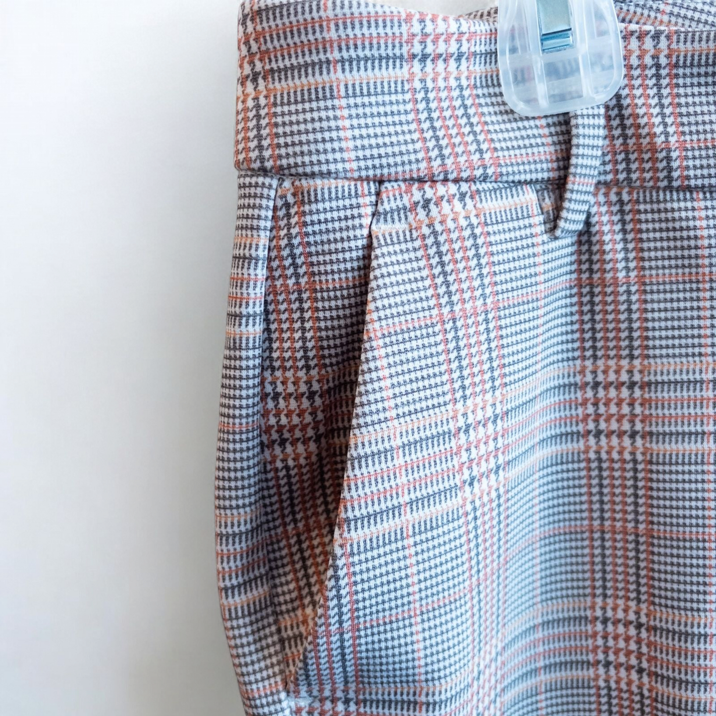 Liverpool Kelsey Lava Flow orange plaid straight leg trousers with tags hanging on white cabinet image 3