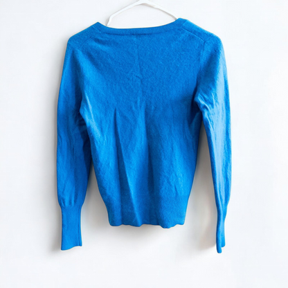 Halogen bright blue v neck cashmere sweater womens medium displayed on hanger image 4